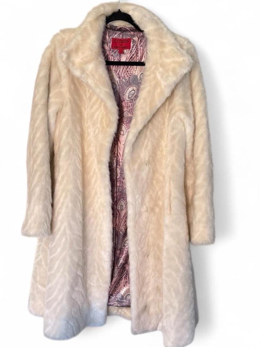Illusion Sherry Cassin Vintage 
Ivory Faux Fur Women's Long Coat Jacket Lined S